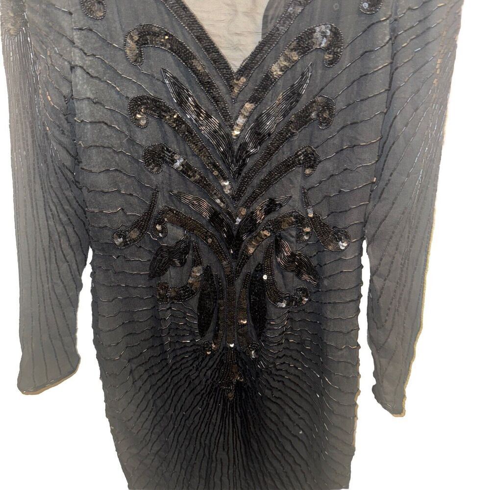 Stenay Vintage Dress Black 100% Silk  Beaded Sequins Party Size 8